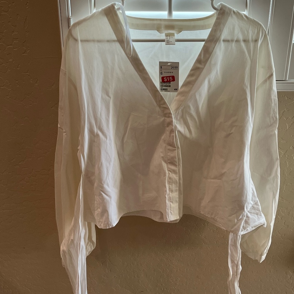 H&M Women's White Long Sleeve Blouse Size 14